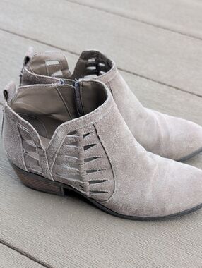 Michael Shannon Taupe Suede Cutout Ankle Booties